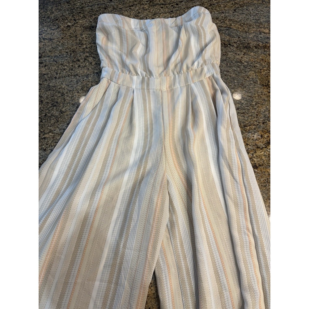 NWT White House Black Market | Strapless Striped Culotte Jumpsuit | Size 2 White